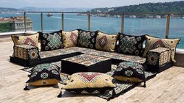 4" Thickness L Shaped Floor Couch, Arabic Sofa Seating, Floor Pillow, Sectional Sofa Set, Patio Furniture, Arabic Majlis (L Sofa Full Set, 8'' Thickness (20 cm))