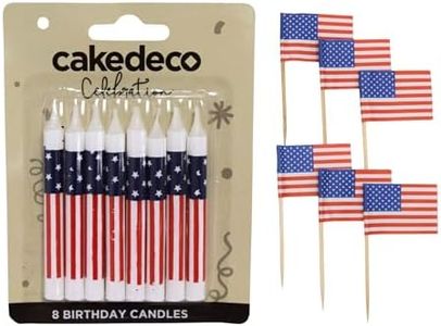 Oasis Supply, 8-Pack Patriotic Birthday Candles, 3.25-inch, Plus 6 USA! Food Flag Picks