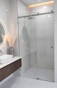 Adjustable Size from 1150mm- 1250mm. Sliding Shower Screen, 2100mm Height, Toughened Glass, 304 S.Steel Hardware, Modern Wall-to-Wall Design, Gunmetal