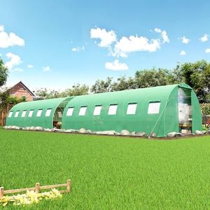 AMERLIFE 44×10 FT Large Walk-in Tunnel Greenhouse with Watering System, Heavy Duty Greenhouse with 4 Support Poles & 4 Doors, Outdoor Greenhouse with Mesh Windows, UV-Proof PE Cover, Green