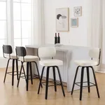 Bekrvio Swivel Bar Height Stools Set of 4, Upholstered Faux Leather Barstools with Back, 29" Seat Height Tall Bar Stools for Kitchen Counter, Black Wood Frame, Cream White