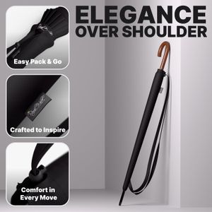Royal Walk Large Black Umbrella – Windproof Automatic Open