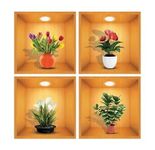 Portible 4 Pack 3D Green Plants Wall Stickers | Botanical Decals for Bedroom Living Room Kitchen Decals