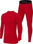 PowerLayer Skins for Boys Kids Base Layer Thermal Long Sleeve Top & Tights Football Compression Set - High Risk Red Top + High Risk Red Tights, 10-12 Years