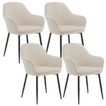 Klihome Dining Chairs Set of 4, Kitchen Chairs with Back, Wide Padded Velvet Chairs for Dining Room, Bedroom, Living Room Chairs, Upholstered Seat, Metal Legs, Dressing Table Chairs, Cream