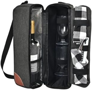 Wine Bag,Insulated Cooler Bag with Wine Glasses Steel Corkscrew Bottle Opener and Napkins Portable Wine Gift Bag for Picnics,Party,Travel (Gray)