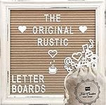 Cappuccino Felt Letter Board Back to School Sign with Rustic Wood White Frame - Farmhouse Letter Board Sign with Stand - Baby Announcement 10x10 Felt Board Changeable Message Board with 350 Letter Set