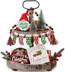 Eufrozy 16pcs Farmhouse Christmas Tiered Tray Decor- Red Green Christmas Stockings Wooden Sign & Gnome, Rustic Xmas Decorations for New Year Holiday Home Kitchen Table Ornaments Winter Items