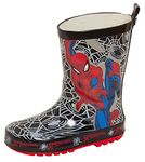 Marvel Spiderman Boys Rubber Wellington Boots Black Webs 1 UK