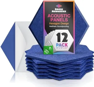 Sonic Acoustics Self-Adhesive 12 Pack Hexagon Acoustic Panels, 14" X 12" X 0.4" High Density Sound Absorbing Panels Sound Proof Insulation Beveled Edge Studio Treatment Tiles-Dark Blue