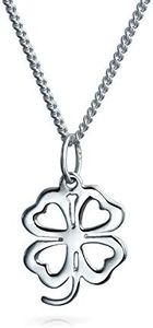 Celtic Saint Patrick Heart Flower Shamrock Good Luck Charm Four Leaf Clover Pendant Necklace for Women Teen .925 Sterling Silver