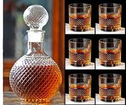 Farielyn-X European Style Crystal 5pcs Set 1'Decanter (850ml) with 4 pic Whiskey Glass Storage Container for, Vodka, Scotch, Wine Champagne, Tequila Home, Restaurants and Parties..