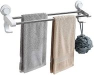 SOMESUM 21.65" Suction cup wall mounted double towel rail 2-bar towel rack With 2 small hooks Hangable bath towels Suitable for bathroom kitchens Non-marking Nail-free installation Removable…