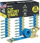 E Track Ratchet Straps Cargo Tie-Downs, (Pack of 20) 2 x 20 Heavy Duty Blue Tie-Down Rachet Straps, Strong Ratchet Strap, E Track Spring Fittings, Tie Down Motorcycle