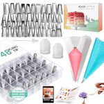 RFAQK 74 PCs Piping Bags and Nozzles | Cake Decorating Kit-48 Numbered Icing Nozzles with Pattern Chart & EBook-Flower Lifter&Nail, Icing Bags and Nozzles Set Cake Piping Nozzle Set & Icing Piping Kit