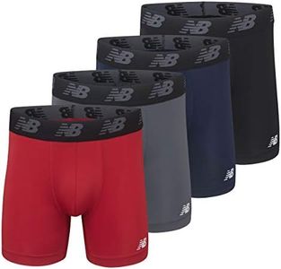 New Balance Men's Mesh 5" No Fly Boxer Brief (4 Pack), Pigment/Team Red/Lead/Black, Small