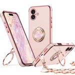 XYZ for iPhone 16 Plus Case with Stand, Phone Case with Double Ring Kickstand, Women Girls Bling Luxury Protective Case Heart for iPhone 16 Plus, Pink