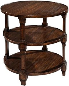 Hekman Tiered Round Lamp Table - Wooden End Table with 3 Fixed Shelves, Wooden Finish, Solid Wood Construction, Rubbed Wool Wax, Multifunctional, Rustic Nightstand for Living Room & Bedroom Furniture