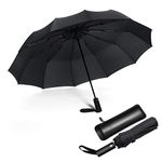 JIGUOOR Folding Umbrella– 12 Ribs, Windproof Compact Travel, Auto-Open Large Umbrellas with Teflon Coating, Ergonomic Handle, with Leather Case for Men and Women