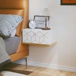 HLR Floating Nightstand, Small Nightstand with Flap Door, Morden Wall Mounted Nightstand for Bedrooms, White