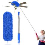 Feather Duster Extendable with Stainless Steel Extension Pole, 100 Inches Extra Long Telescopic Dusters, Cobweb Duster with Bendable Head for Cleaning Blinds, Interior Roof, Ceiling Fan, Cars