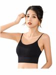 DISHKI Women Cotton Padded Wire Free Longline Sports Bra Cami Tank Top for Workout Fitness Yoga Free Size (Pack of 1) Size (28-32) (Free, Black)