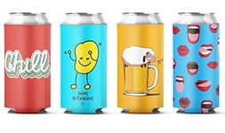 Coozybear 500ml Can Coozy(Set of 4)/650ml Bottle Sleeve, Drink Insulator,Can Cooler (Design-8)