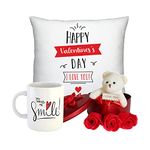 BANDHAN Valentine Gift,Valentine Gift for Girlfriend, Valentine Gift for Boyfriend, Valentine Gift for Husband, Valentine Gift for Wife (Teddy + Mug(Smile) + Pillow(Valentine Day))