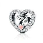 Junyi Jewelry Love Heart Charm 925 Sterling Silve Hand in Hand Charm Anniversary Charm for Pandora Charm Bracelet