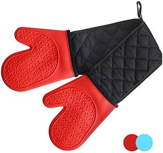Alimat PluS Double Oven Gloves Mitts - Heat Resistant Silicone Oven Gloves Non-Slip with Cotton Lining for Kitchen, Baking, Cooking, Microwave (Red)