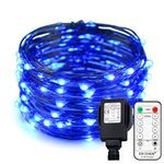 Erchen Plug in Fairy Lights, 33 FT 10M 100 LED Dimmable Copper Wire LED Starry String Lights with 4.5V DC Power Adapter RF Remote Control for Wedding Christmas Party Bedroom (Blue)