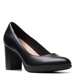 Clarks Collection Women's Bayla Skip Pump, Black Leather, 8 Medium US