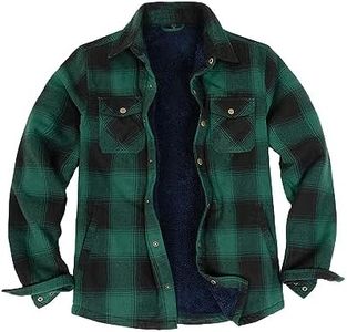 ZENTHACE Men's Sherpa Fleece Lined Plaid Flannel Jackets Fall Winter Outdoor Work Flannel Shirt Shacket Jacket Coat Green M