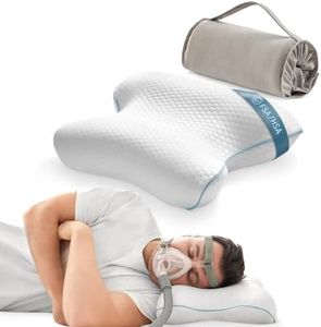 Joynox Travel Memory Foam CPAP Bed Pillow for Side & Back Sleepers, Portable Sleep Apnea Pillow with Storage Bag for All CPAP Masks Users, Washable Neck Support Pillow for Hotels Camping