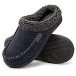 HomeTop Men's Warm Bedroom Memory Foam Slipper Fuzzy Sherpa Lined Slip on House Shoes with Anti-Skid Rubber Sole (9-10, Navy Blue)