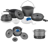 Bulin 13Pcs Camping Cookware Mess Kit, Nonstick Backpacking Cooking Set, Outdoor Cook Gear for Family Hiking, Picnic Lightweight Cookware Sets(Kettle, Pots, Frying Pan, BPA-Free Bowls, Plates, Spoon)