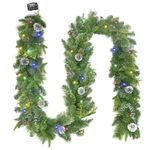 Christmas Garland with Lights 9FT - Christmas Garland with 50 LED Battery Powered, 8 Lighting Modes, Red Berry & Pine Cone Decor - Perfect for Stairs, Front Door, and Christmas Decorations