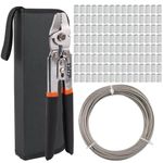 YMYP Up to 2.2mm Wire Rope Crimping Tool with 120 Pcs Sleeves 98FT 1/16’’ Stainless Steel Wire Rope Kit, M1.5 Aluminum Double Barrel Ferrule, SwagingTool with Cutting Function