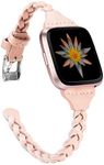 TOYOUTHS Leather Bands Compatible with Fitbit Versa/Versa 2/Versa Lite & Special Edition for Women Men Slim Handmade Weave Wristband Braided Strap Replacement Bracelet Accessories Blush Pink
