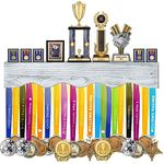 Lavievert Medal Hanger Display with LED Lights, Wall-Mounted Trophy Shelf, Wooden Medal Holder Rack for Gymnastics, Soccer, Basketball, Baseball, Running Race Honors - White