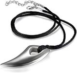 JewelryWe Men's Stainless Steel Wolf Tooth Pendant Necklace with Adjustable Cord