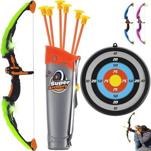 ToyVelt Kids Bow and Arrow Set with LED Lights, 10 Suction Arrows, Target & Quiver, Kids Archery Set, Toy Bow and Arrow for Kids 4-12, Bow Arrow Indoor & Outdoor, Best Gift for Boys & Girls - Green