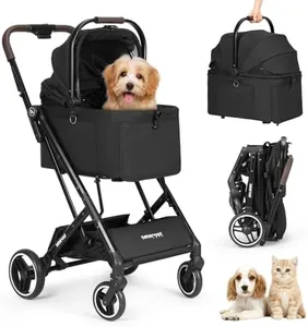 Beberoad Pets X2 Pet Stroller, Dog Stroller & Cat Stroller for Small Pets Under 33lbs, Equipped with Detachable & Foldable Carrier, Waterproof Pad & Sunshade Canopy