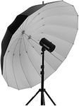 Fotodiox Pro 50in DEEP Parabolic White Reflective Umbrella - 16-Rib Black/White Photographic Deep Umbrella