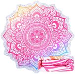 Large Microfiber Boho Mandala Beach Towel Round Bohemian Beach Blanket Hippie Indian Throw Blanket Beach Tapestry Sand Free Quick Dry Yoga Picnic Yoga Mat Wall Decor Circle Tablecloth,59'',Gradient