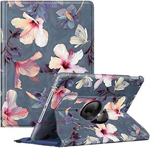 Fintie Funda Giratoria Compatible con iPad 10,2" 2021/2020/2019 (9.ª, 8.ª y 7.ª Gen) con Soporte Integrado para Pencil - Rotación de 360 Grados Carcasa Auto-Reposo/Activación, (Z-Hibisco)