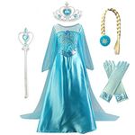 Kuzhi Princess Elsa Anna Cosplay Costume with Crown Wand Gloves and Wig for Child(Blue,S)