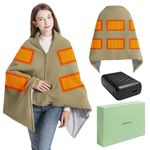 Ockhhui Heated Blanket with 20000mAh Power Bank - 58"X32" Green Knit & Gray Crystal Velvet, Rapid Heating, 3 Temps, Portable Cordless Heated Throw Shawl for Indoor & Outdoor Comfort