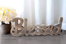 Royal Traders Blessed Freestanding Cutout Sign Made Of Natural Wood, Rustic Home Gallery Wall Decor