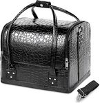 KRESHU Professional PU Leather Makeup Case | Beauty Box with 5 Sections - Large Waterproof Vanity Organizer - Ideal Travel Handbag for Women & Girls - Black